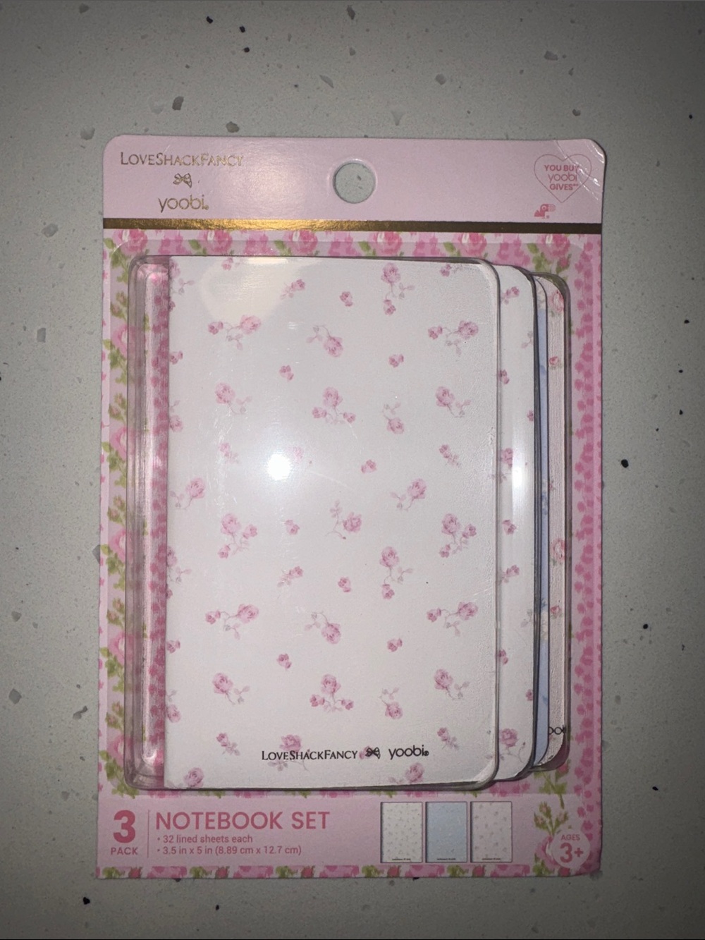 Loveshackfancy x yoobi Pink Floral 3-Pack Notebook Set